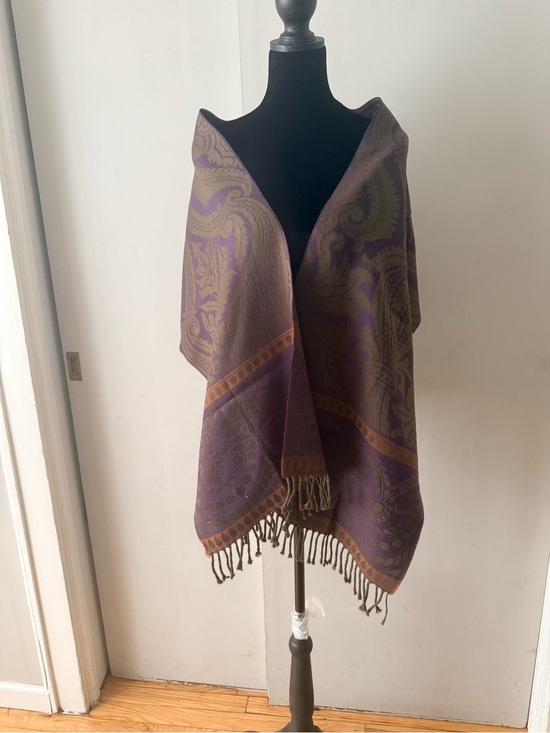 Accessories - Women’s Purple & Brown Paisley Fringe Wrap Shawl scarf
